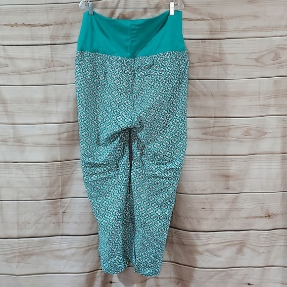 Old Navy maternity Foldover-Waist Playa Soft-Spun Wide-Leg Pants Tiled Green L - Picture 4 of 11